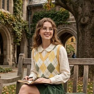 Luna Ivy Pastel Argyle Sweater Vest - Yellow & Sage Green - Size Small